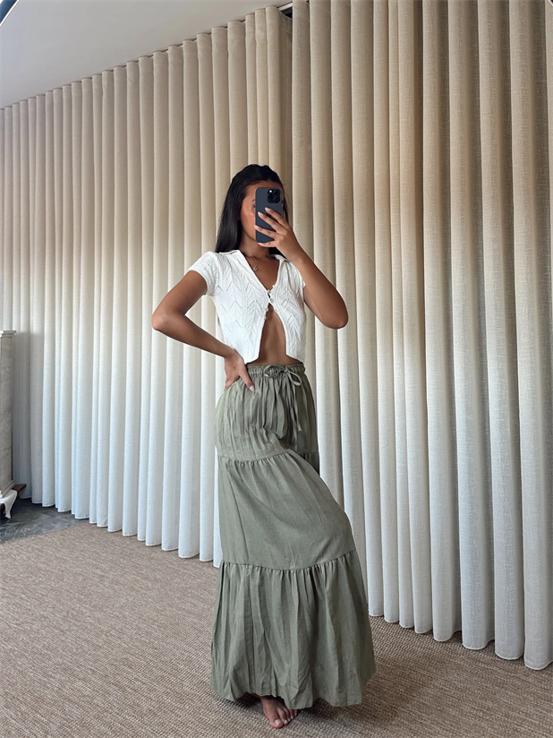 Katlı Maxi Etek - Haki