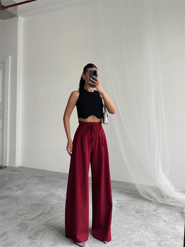 Beli İp Ve Lastikli Palazzo - Bordo