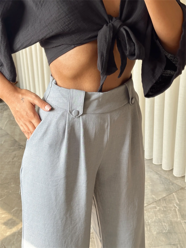 Apoletli Keten Palazzo  - Gri