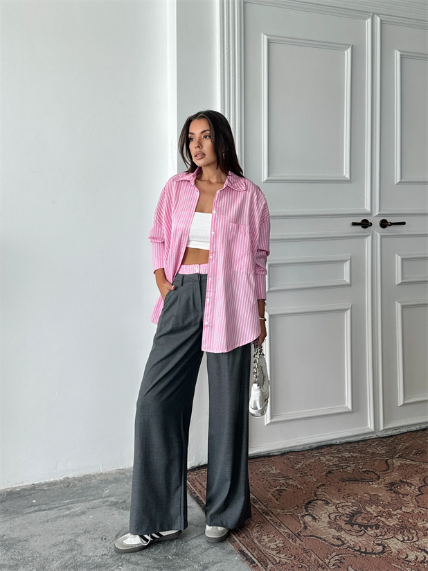 Bel Çizgi Detay Gömlekli Takım - Antrasit