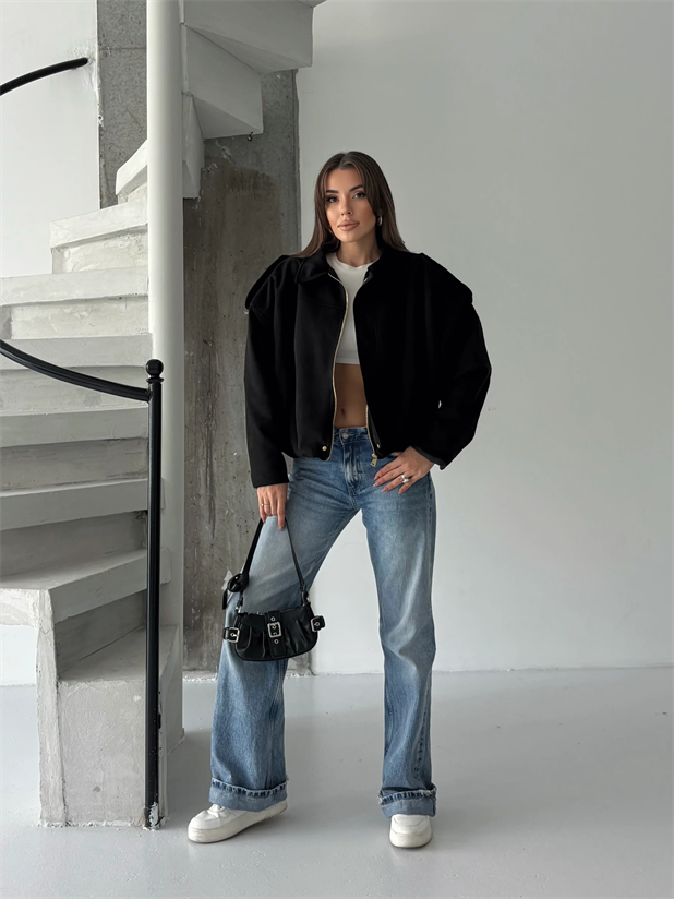 Bomber Süet Ceket - Siyah