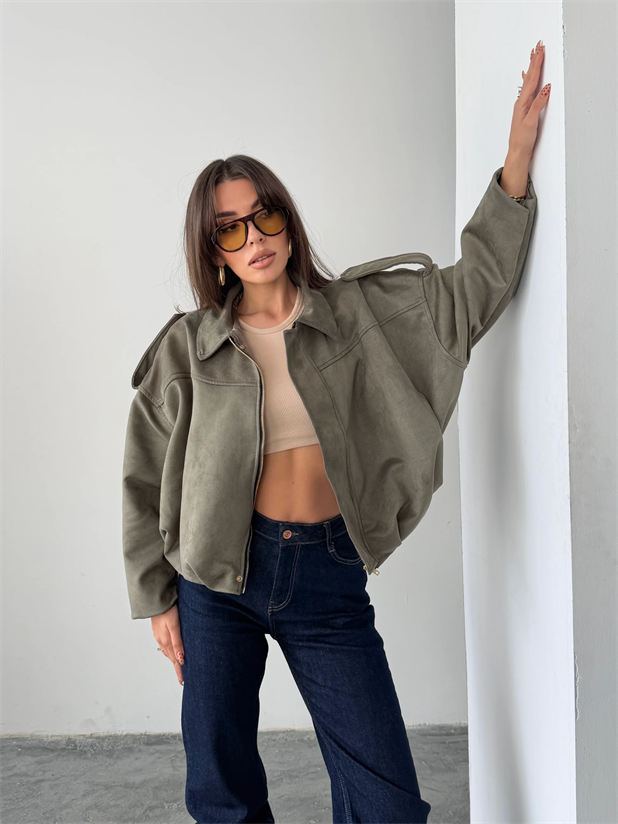 Bomber Süet Ceket - Haki