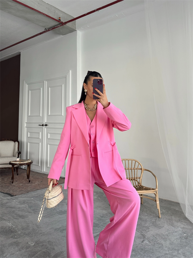 Ceket Yelek Pantolon 3lü Takım - Pembe