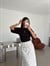 Beli Büzgülü Kısa Kol Bluz - Siyah