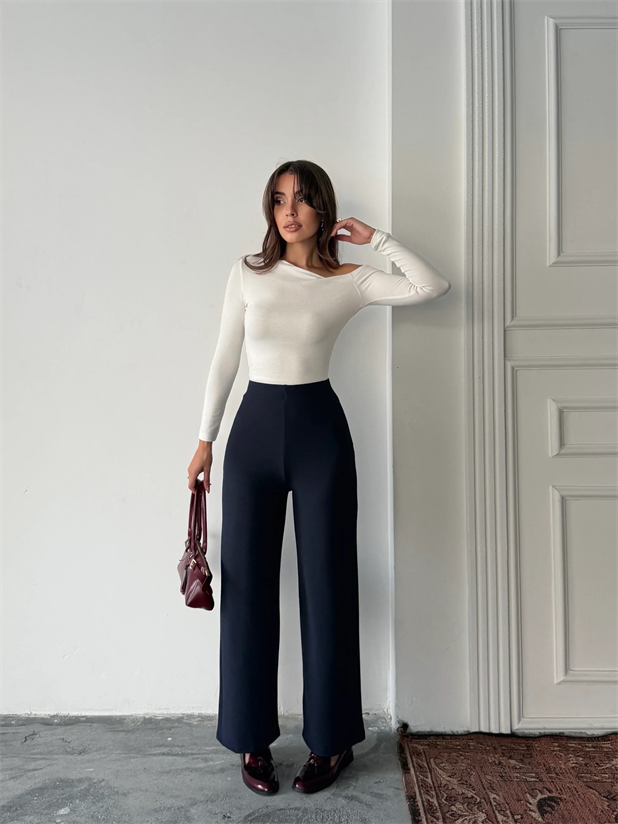 Bel İçten Lastik Kumaş Pantolon  - Lacivert