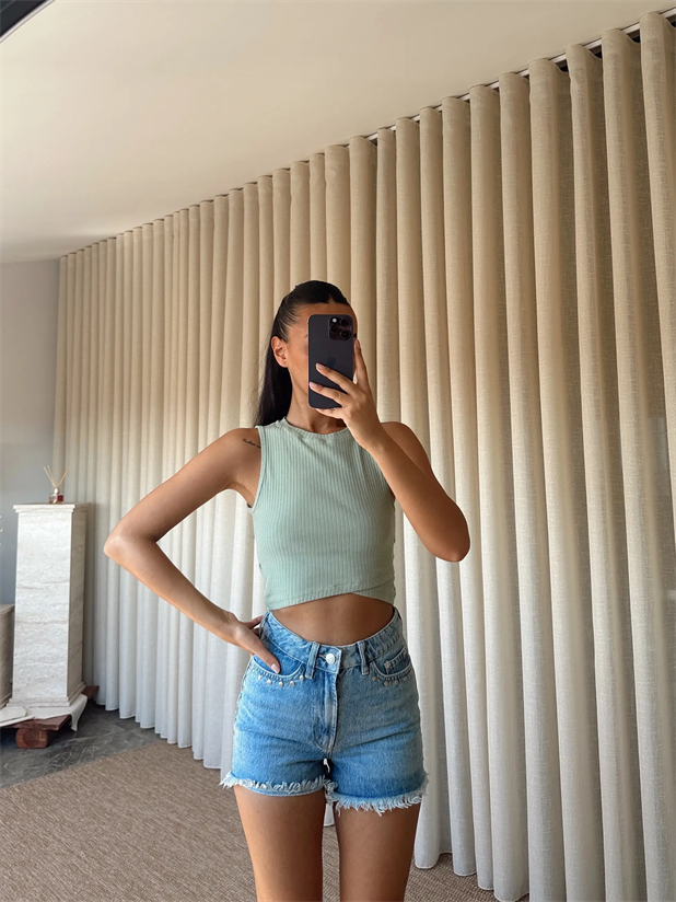 Bel Detay Fitilli Bluz - Mint