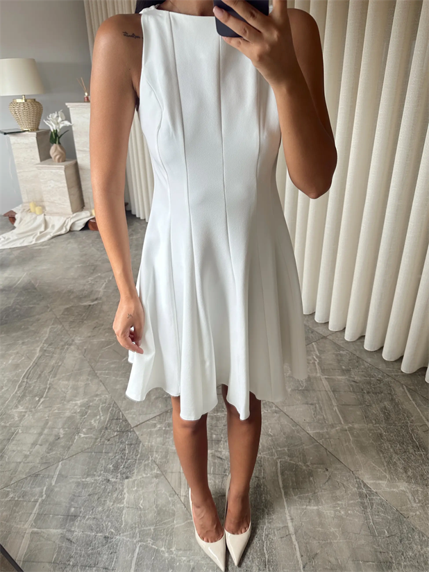 Kolsuz Kloş Elbise - Beyaz