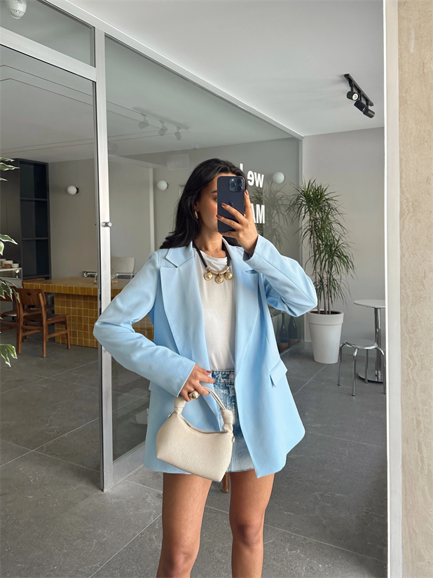 Astar Detaylı Kulplu Ceket  - Mavi