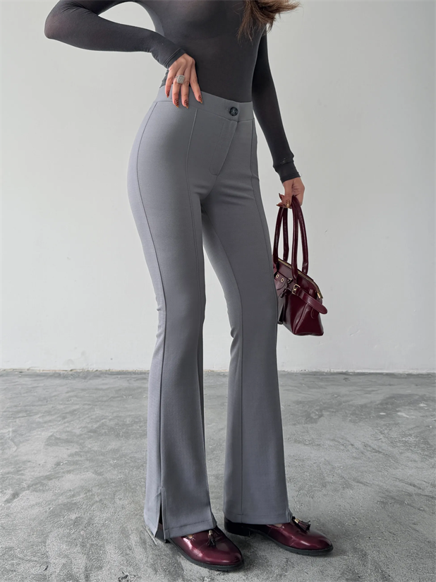 Çimalı Yırtmaç Pantolon  - Gri