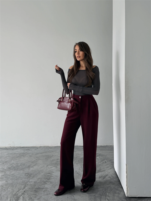 Pileli Jakar Palazzo Pantolon  - Bordo