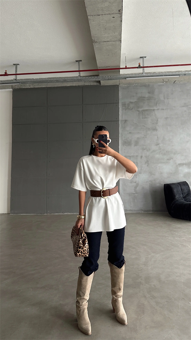Yan Yırtmaç Oversize Basic - Ekru