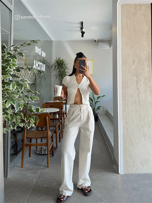 Keten Palazzo - Krem