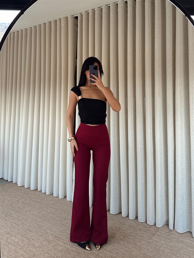 Yarım İspanyol Paça Pantolon - Bordo