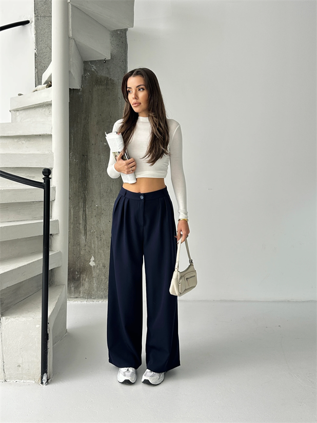 Üç Pile Palazzo Pantolon - Lacivert