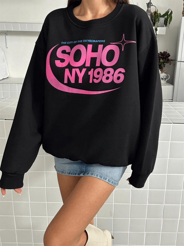 Soho Baskı Sweatshırt - Siyah