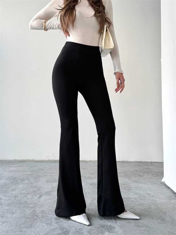 Çelik Örme İspanyol Pantolon  - Siyah