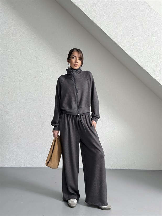 Fermuarlı Palazzo Takım - Antrasit