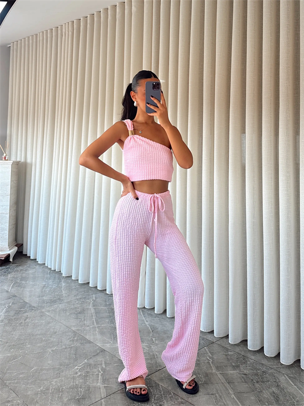 Bürümcük Kumaş Pantolon - Pembe