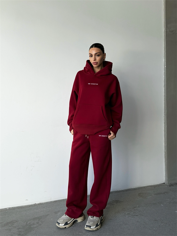 Mr. Winston Kapüşonlu Sweat Takım Bordo - Bordo