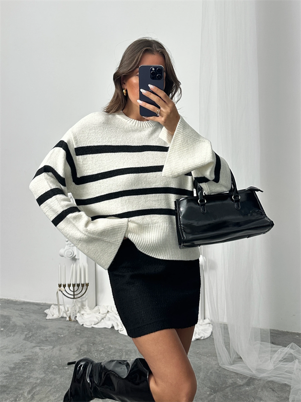 Çizgili İspanyol Kol Kazak - Çizgili