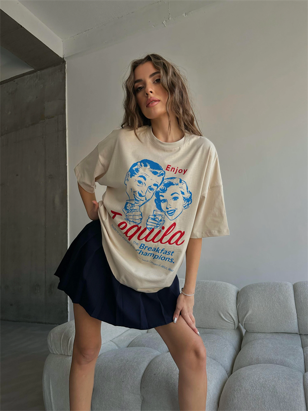 Tequila Baskılı Tshirt Bej - Bej
