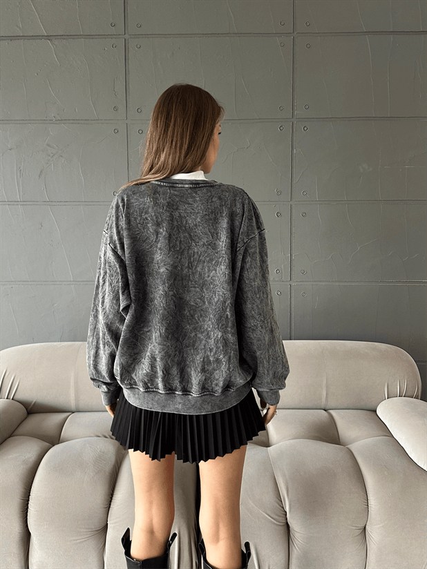 Oversize Yıkama Sweatshirt -Antrasit