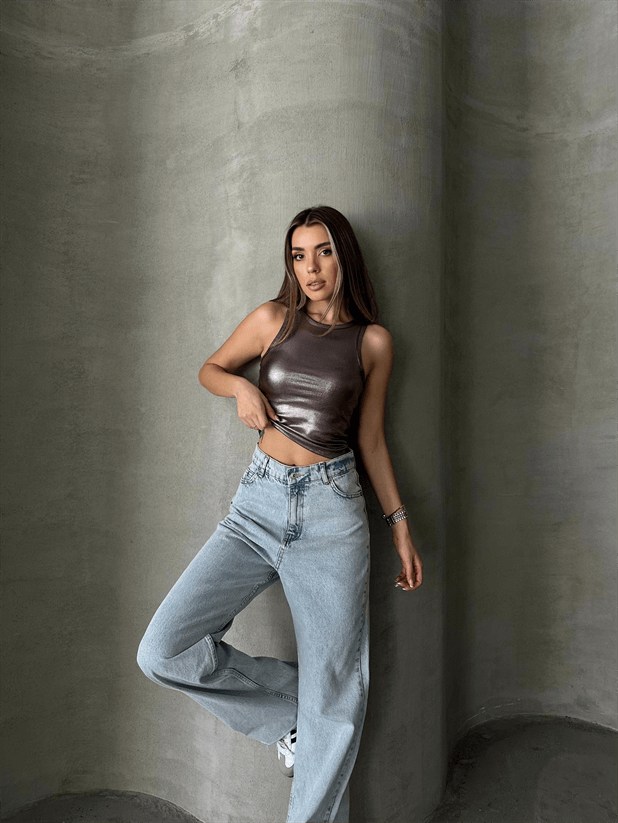 Lily Varaklı Crop Bronz - Bakır