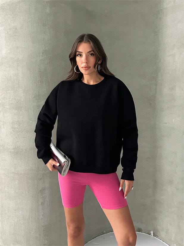 Düz Basic Sweatshırt - Siyah