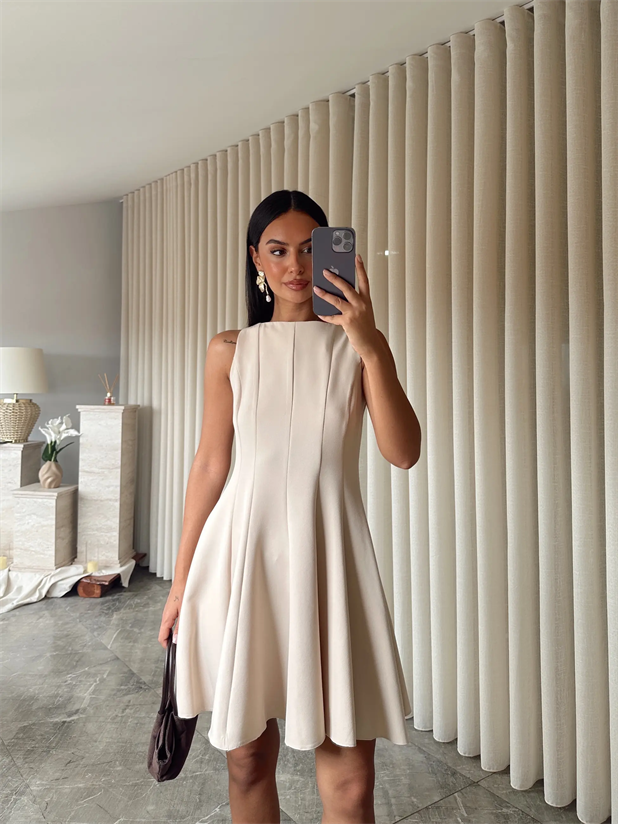 Kolsuz Kloş Elbise - Taş