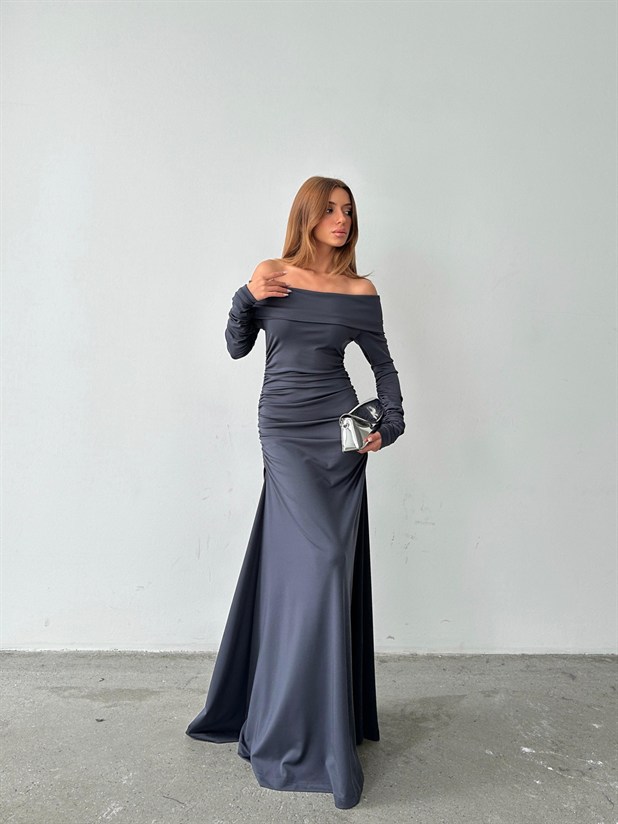 Madonna Yaka Uzun Elbise Füme - Füme