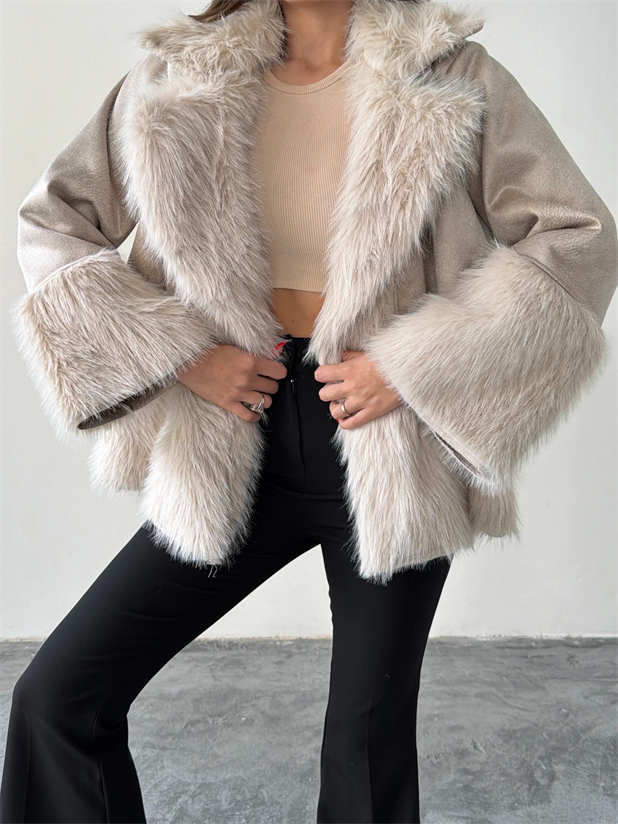 Kürklü Süet Kaban - Taş