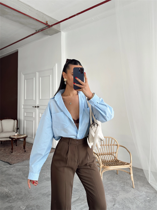 Süs Dikiş Detay Gömlek - Bebe Mavi