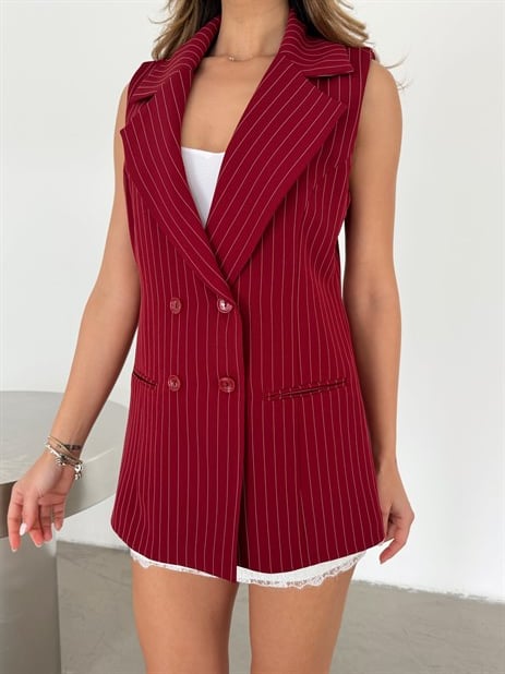 Ceket Yaka Line Yelek - Bordo