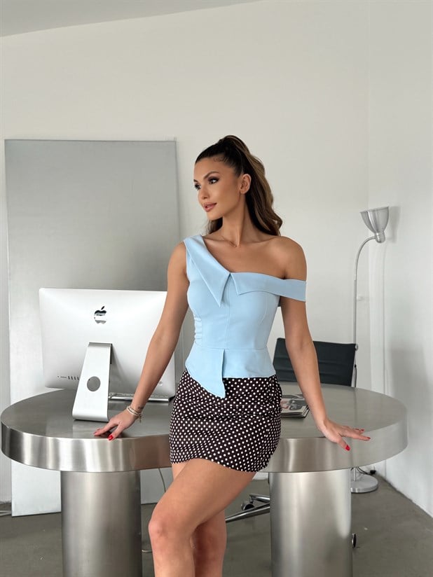 Puantiyeli Mini Etek - Kahve