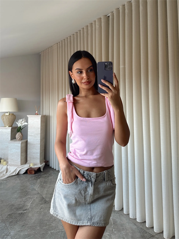 Fiyonk Detay Bluz  - Pembe