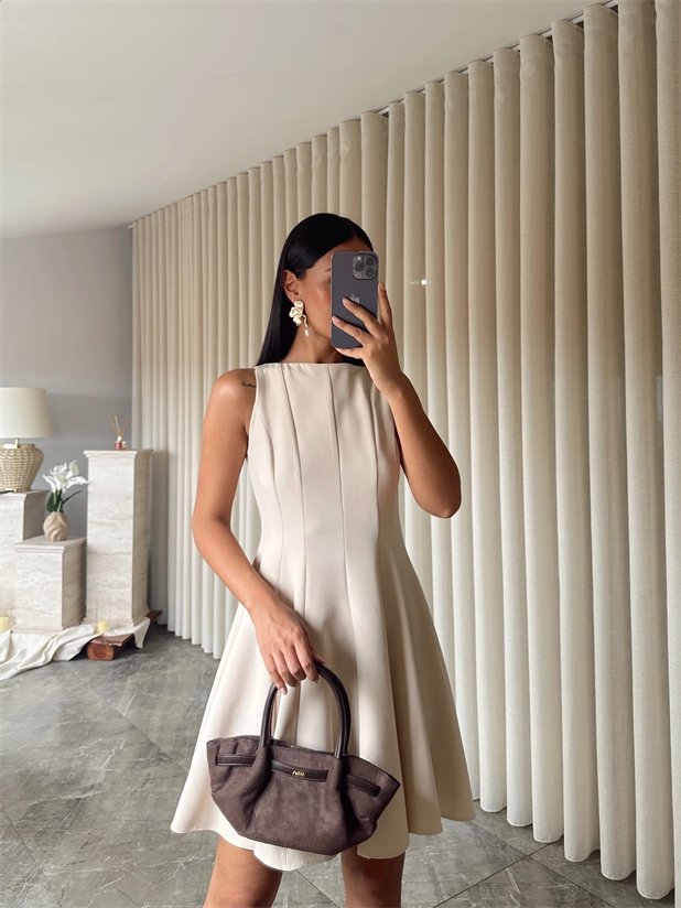 Kolsuz Kloş Elbise - Taş