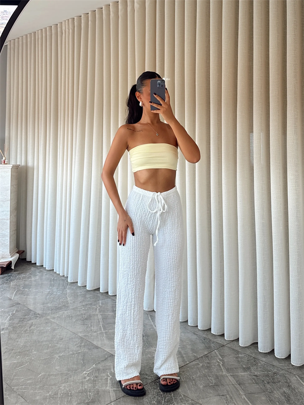 Bürümcük Kumaş Pantolon - Beyaz