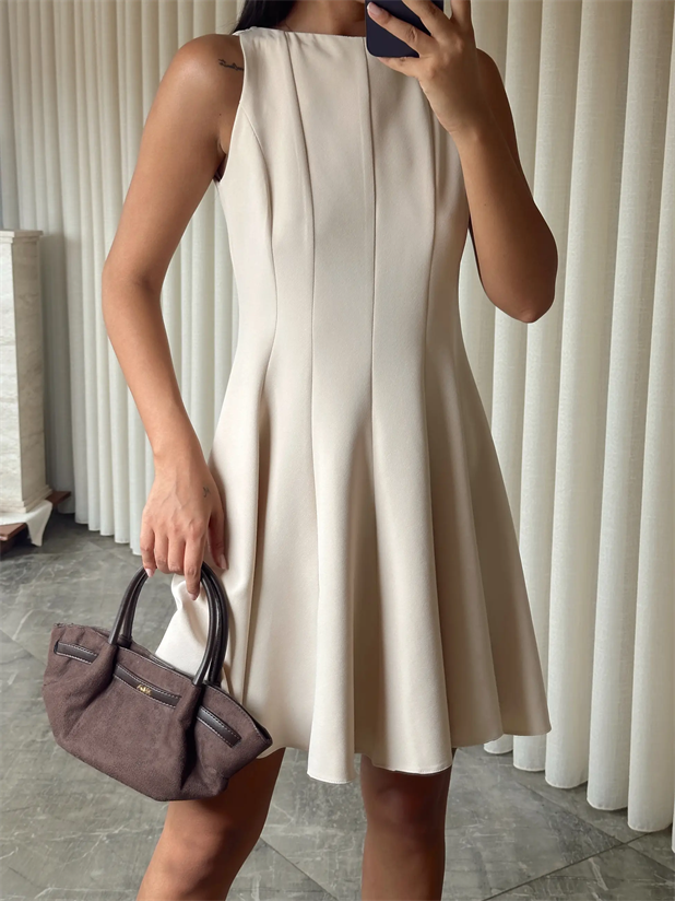 Kolsuz Kloş Elbise - Taş