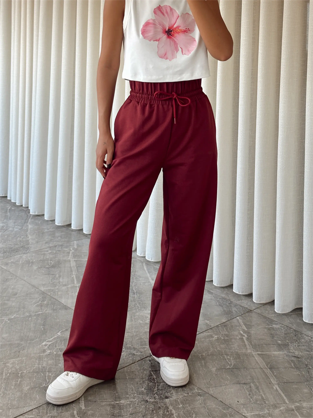 Bel Lastik Detay Palazzo Eşofman - Bordo