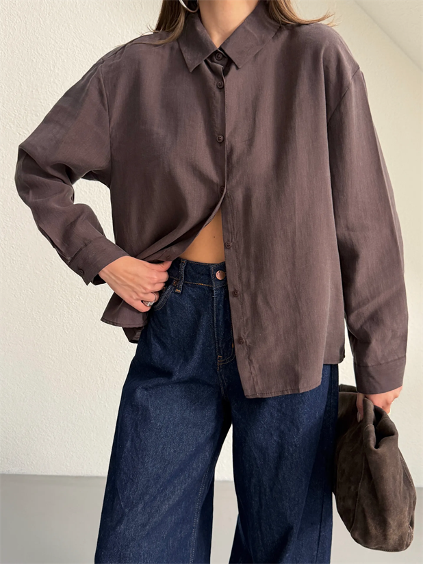 Tensel Gömlek - Kahve