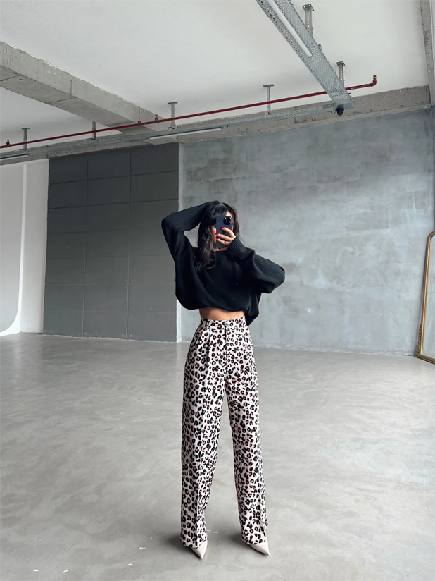 Animal Desen Palazzo Pantolon - Leopar