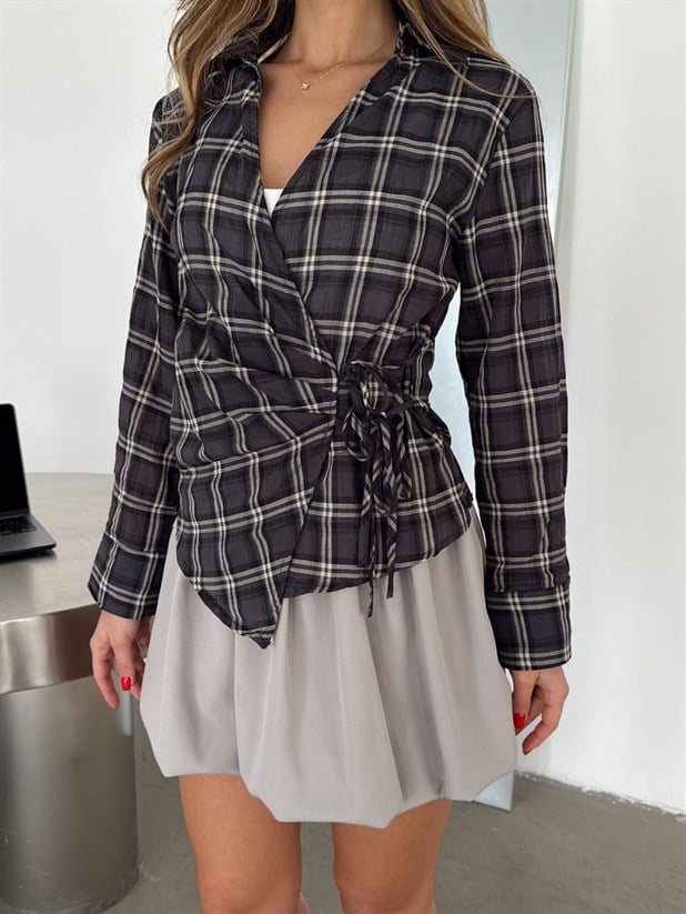 Ekose Bağlamalı Gömlek - Lacivert