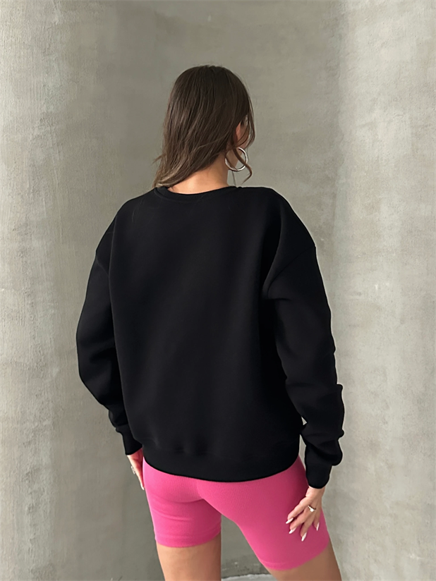Düz Basic Sweatshırt - Siyah