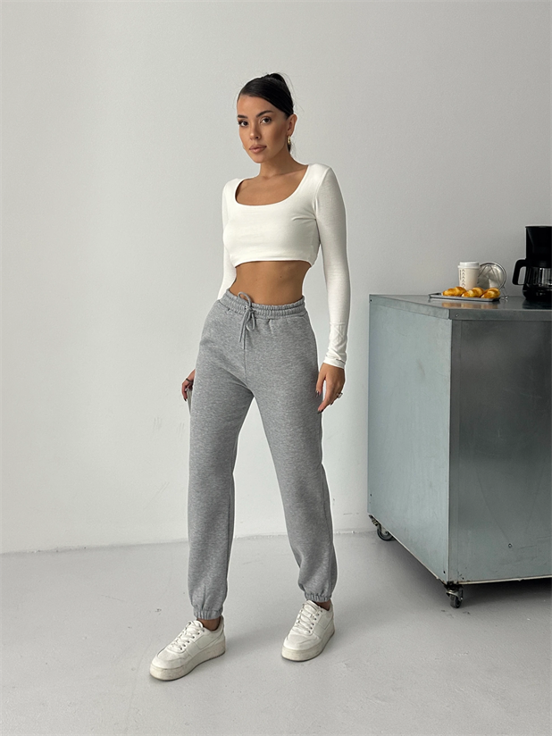 Bel Lastik Jogger Eşofman Gri Melanj - Gri Melanj