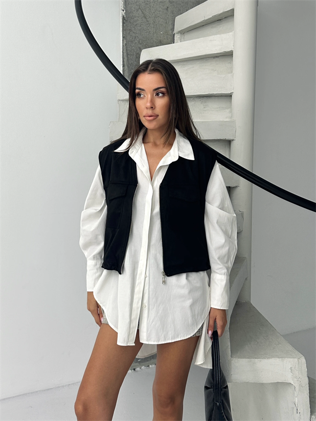 Cep Detay Nubuk Yelek - Siyah