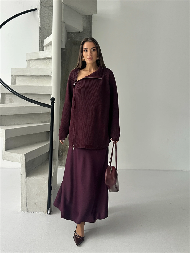 Saten Maxi Boy Etek - Mürdüm