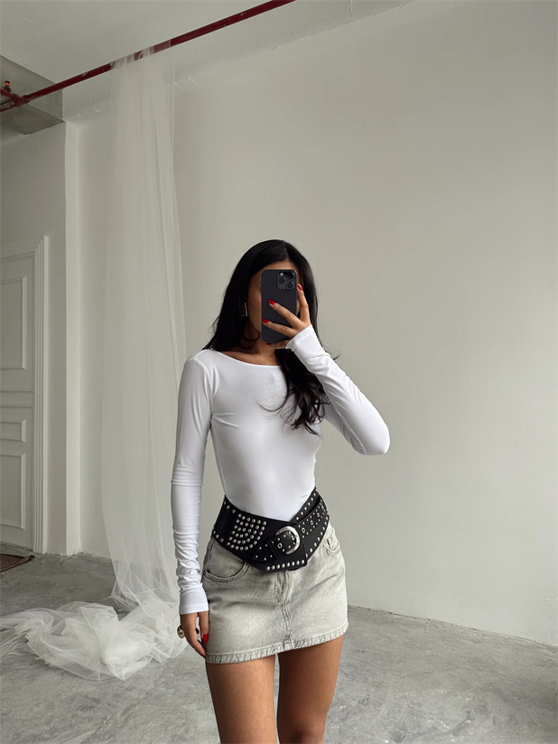 Mia Diamond Detay Bodysuit Beyaz - Beyaz