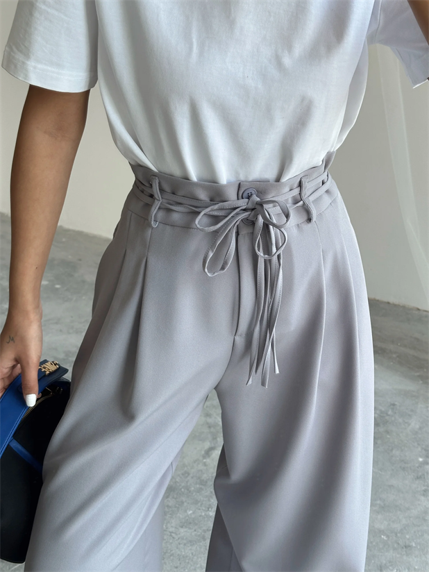 Beli İp Ve Lastikli Palazzo - Gri