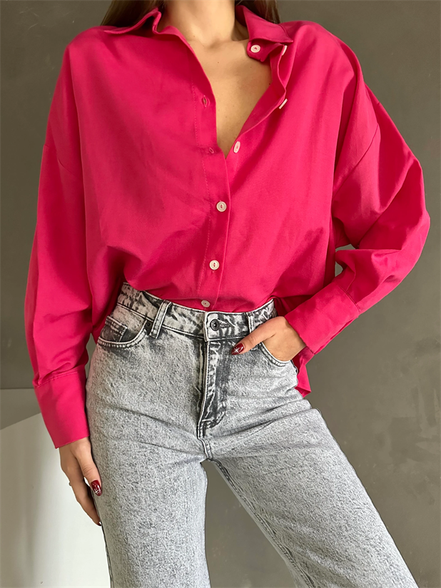 Basic Oversize Gömlek Fuşya - Fuşya