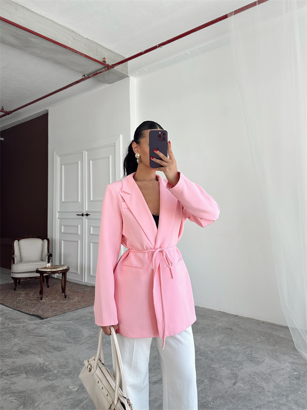 Bağlama Detay Ceket - Pudra Pembe